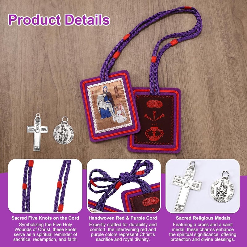 TALPGOD Purple Escapularios Catolicos Catholic Scapular Marie Julie Jahenny of Benediction with Protection Cross of Forgiveness and Medal of Our Mother of Good Guard - Image 3
